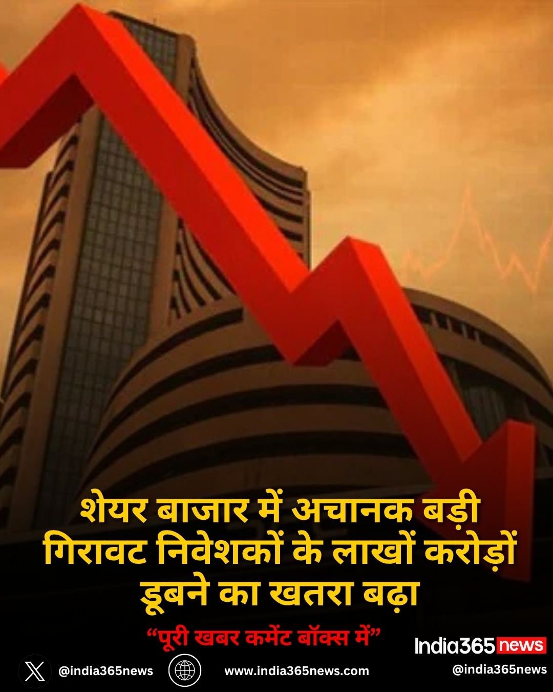 शेयर बाजार में अचानक बड़ी गिरावट निवेशकों के लाखों करोड़ों डूबने का खतरा बढ़ा