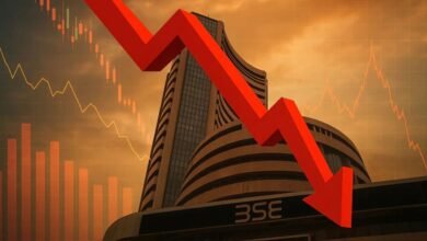 भारतीय शेयर बाजार में सेंसेक्स और निफ्टी में सोमवार को तेज गिरावट का साया