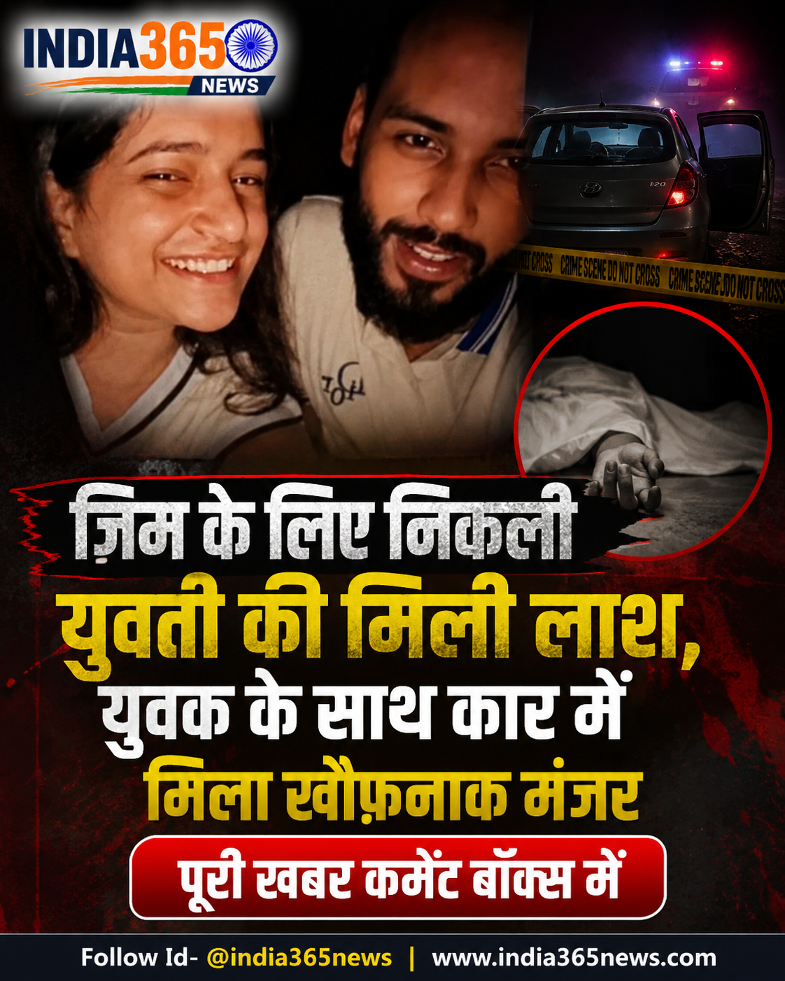 जिम के लिए निकली युवती की मिली लाश, युवक के साथ कार में मिला खौफनाक मंजर