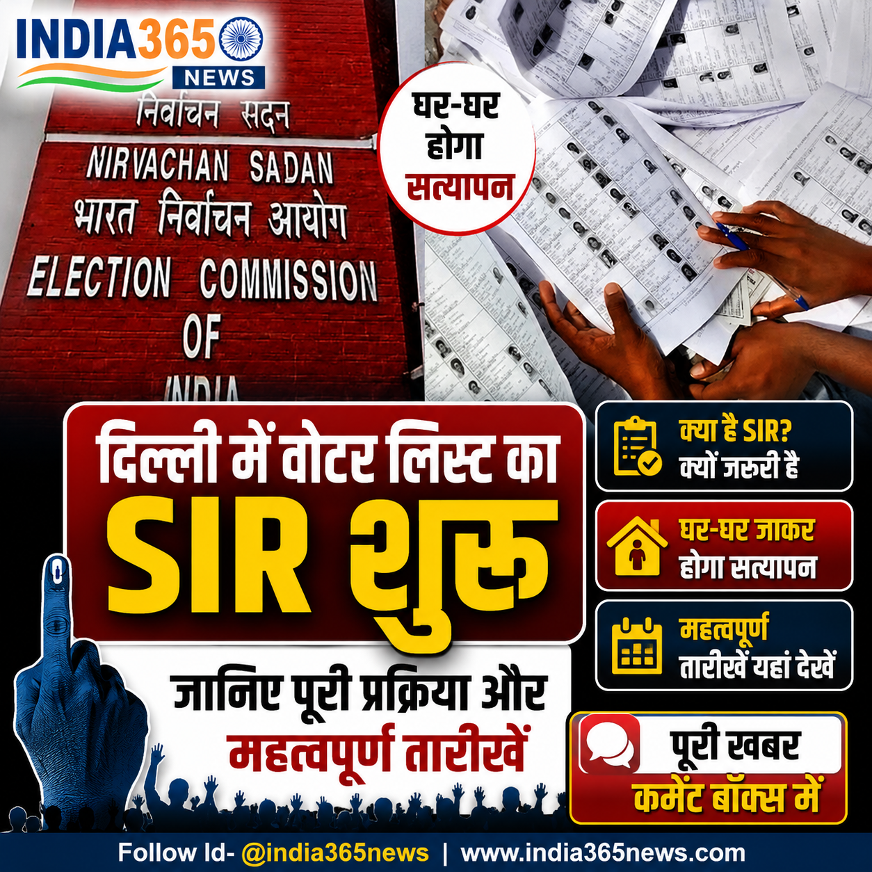 दिल्ली में वोटर लिस्ट का SIR शुरू, घर-घर होगा सत्यापन, जानिए पूरी प्रक्रिया और महत्वपूर्ण तारीखें