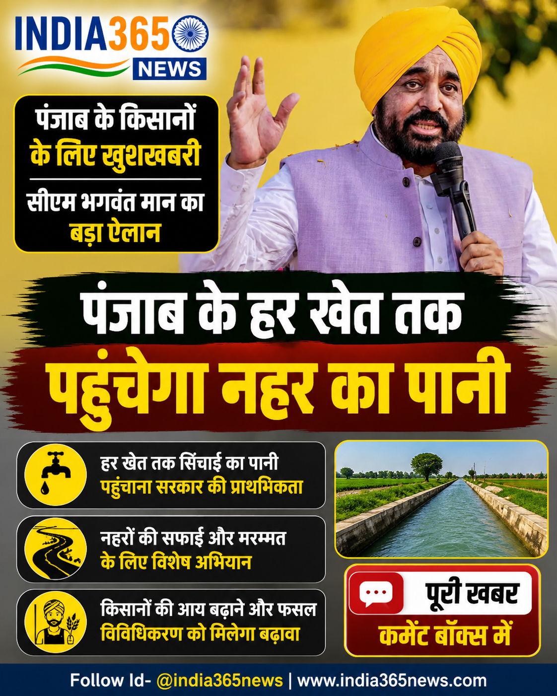 पंजाब के हर खेत तक पहुंचेगा नहर का पानी, सीएम भगवंत मान ने किया बड़ा ऐलान