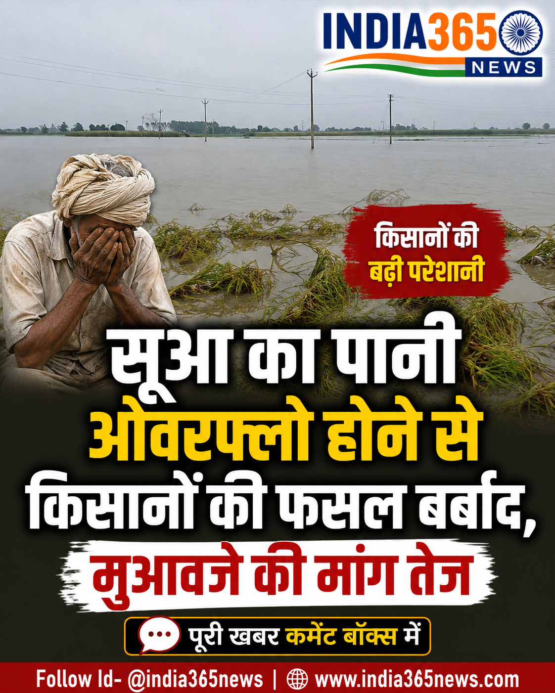 सूआ का पानी ओवरफ्लो होने से किसानों की फसल बर्बाद, मुआवजे की मांग तेज