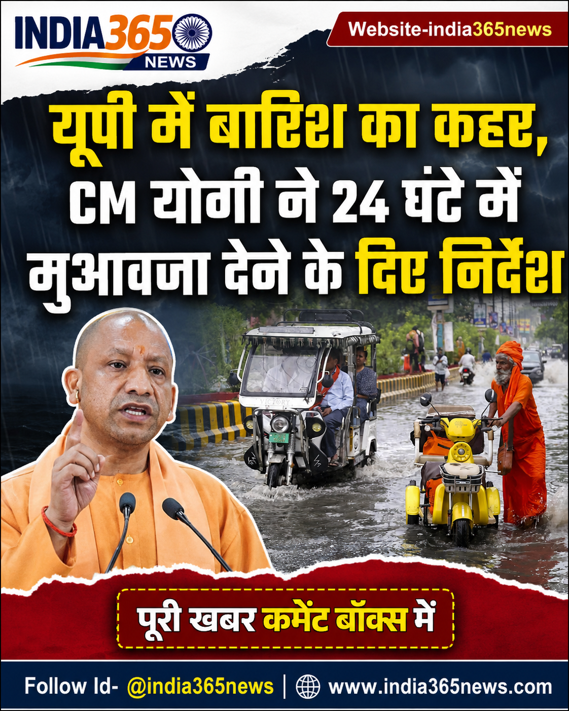 यूपी में बारिश का कहर, CM योगी ने 24 घंटे में मुआवजा देने के दिए निर्देश