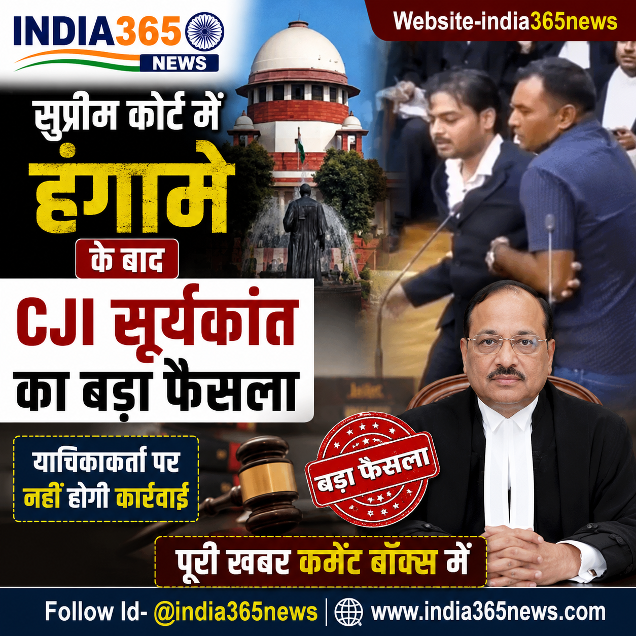 सुप्रीम कोर्ट में हंगामे के बाद CJI सूर्यकांत का बड़ा फैसला, याचिकाकर्ता पर नहीं होगी कार्रवाई