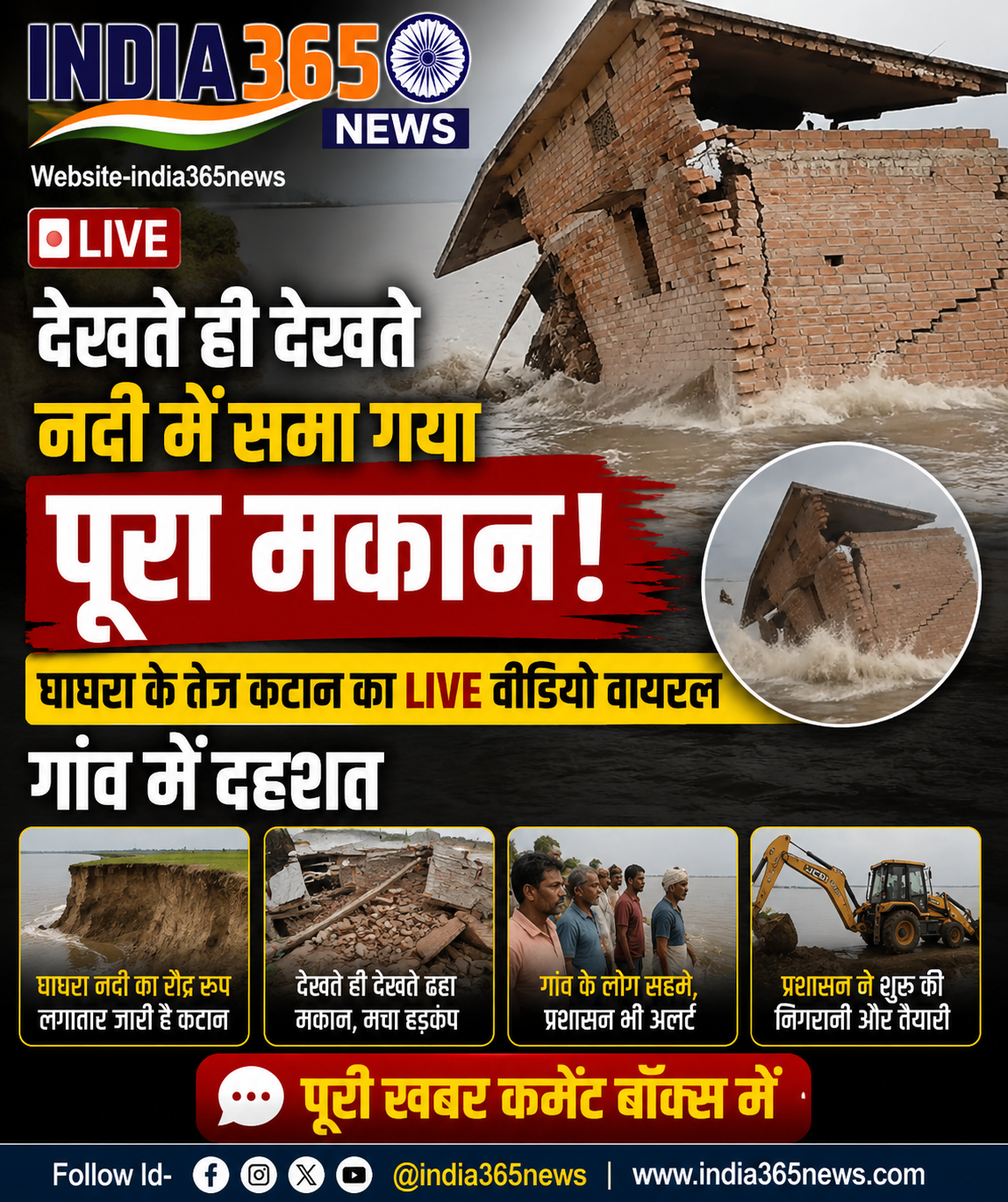देखते ही देखते नदी में समा गया पूरा मकान! घाघरा के तेज कटान का LIVE वीडियो वायरल, गांव में दहशत
