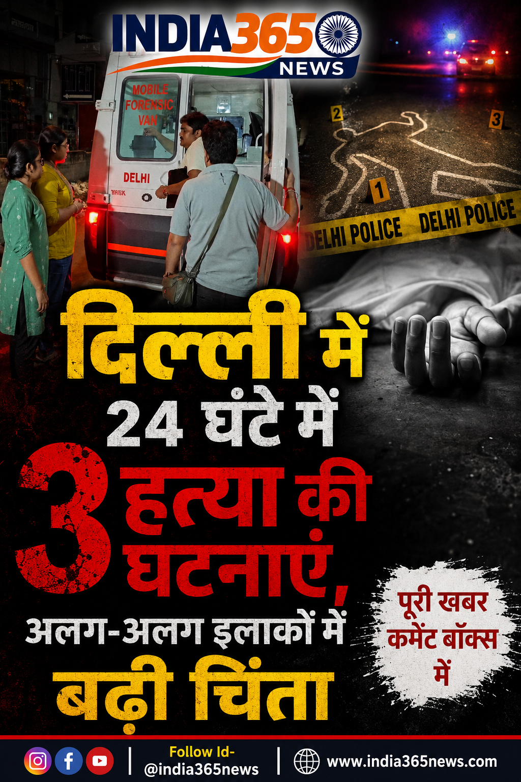 दिल्ली में 24 घंटे में हत्या की तीन घटनाएं, अलग-अलग इलाकों में बढ़ी चिंता