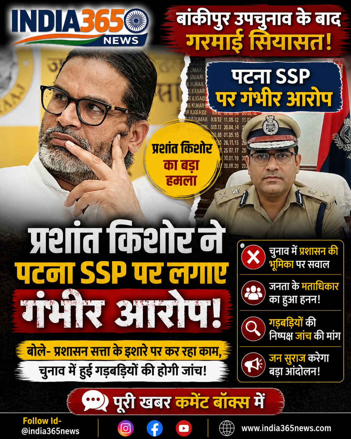 बांकीपुर उपचुनाव के बाद गरमाई सियासत, प्रशांत किशोर ने पटना SSP पर लगाए गंभीर आरोप