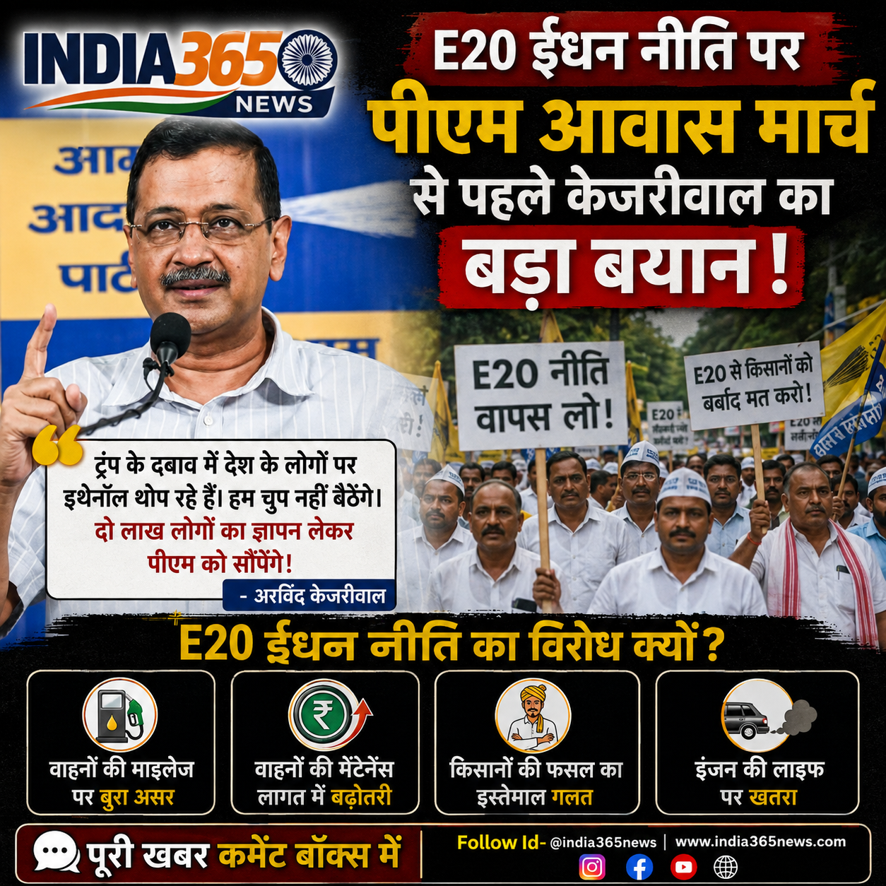E20 ईंधन नीति पर पीएम आवास मार्च से पहले अरविंद केजरीवाल का बड़ा बयान, बोले- दो लाख लोगों का ज्ञापन सौंपेंगे
