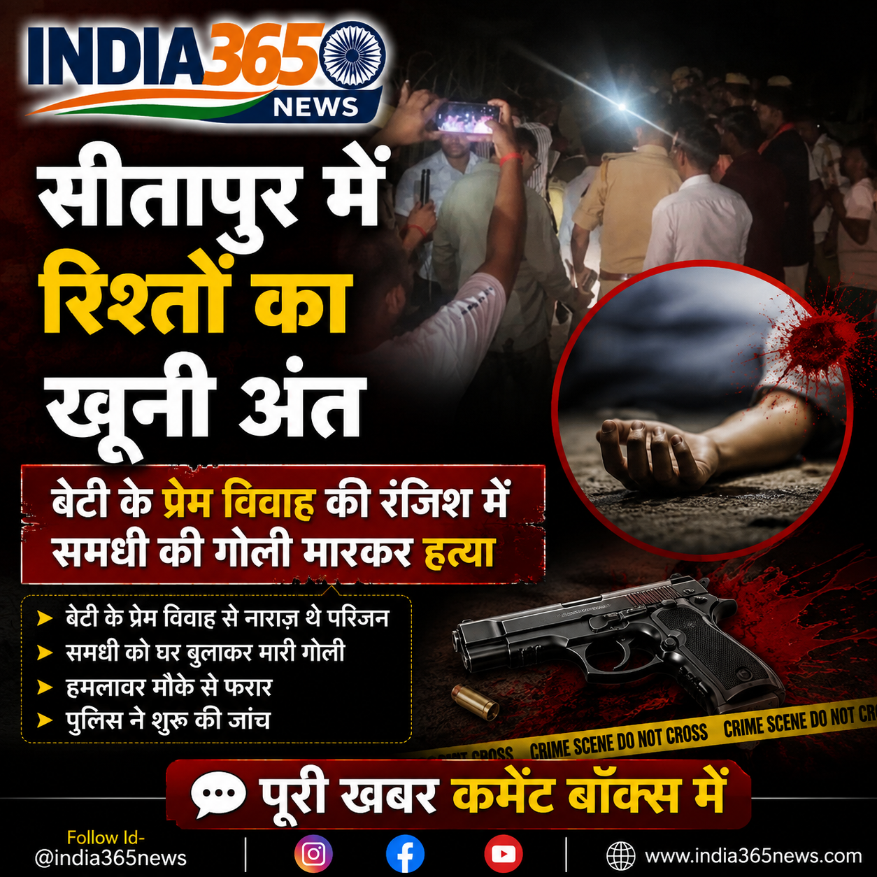 सीतापुर में रिश्तों का खूनी अंत, बेटी के प्रेम विवाह की रंजिश में समधी की गोली मारकर हत्या