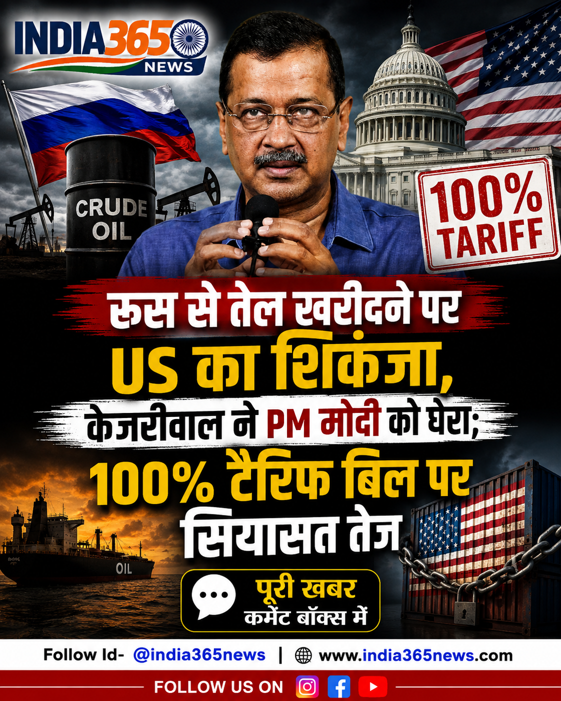 रूस से तेल खरीदने पर US का शिकंजा, केजरीवाल ने PM मोदी को घेरा; 100% टैरिफ बिल पर सियासत तेज