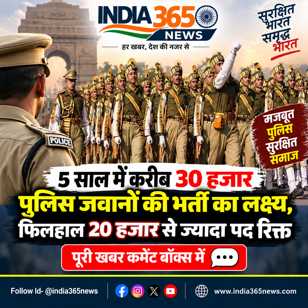 5 साल में करीब 30 हजार पुलिस जवानों की भर्ती का लक्ष्य, फिलहाल 20 हजार से ज्यादा पद रिक्त