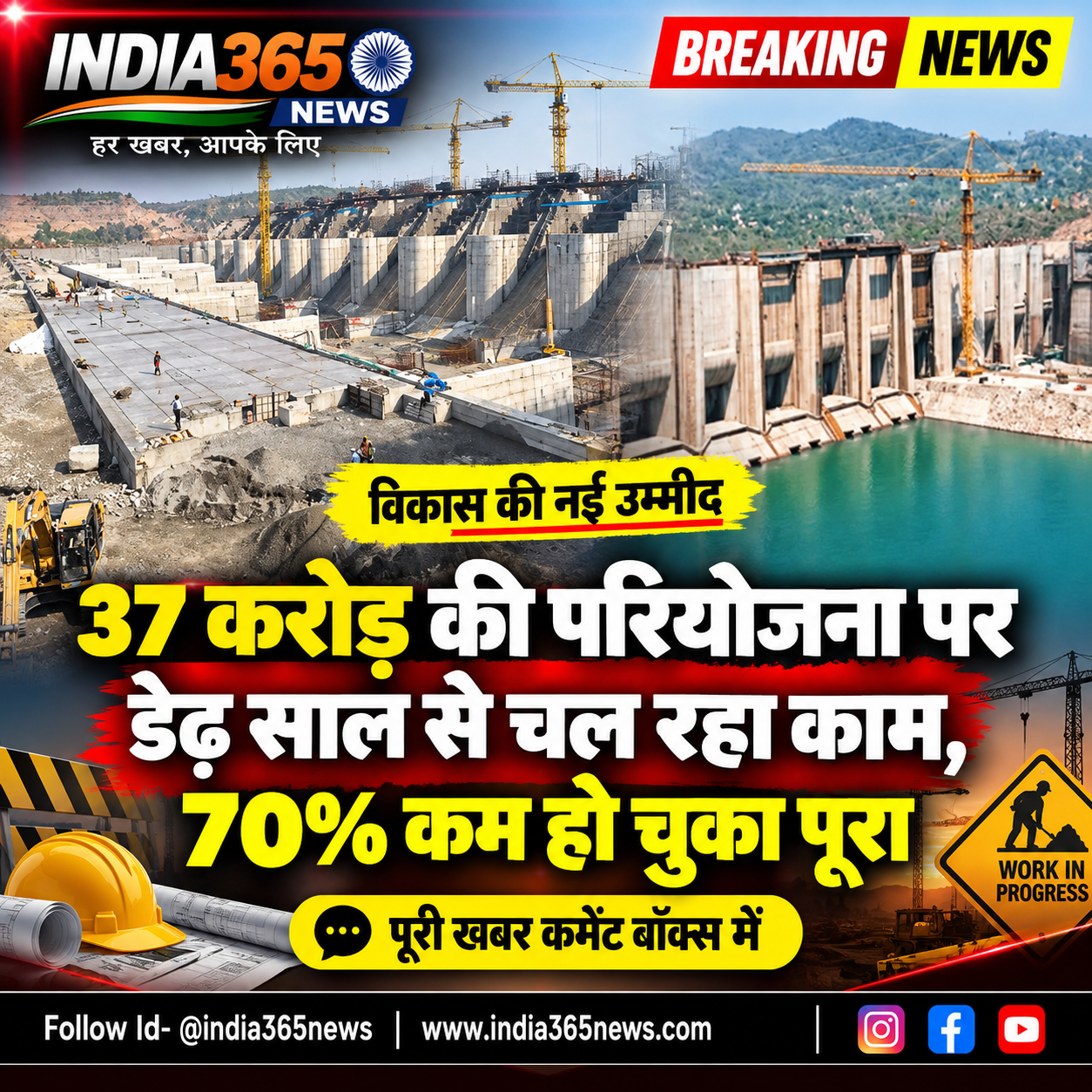 37 करोड़ की परियोजना पर डेढ़ साल से चल रहा काम, 70% कम हो चुका पूरा