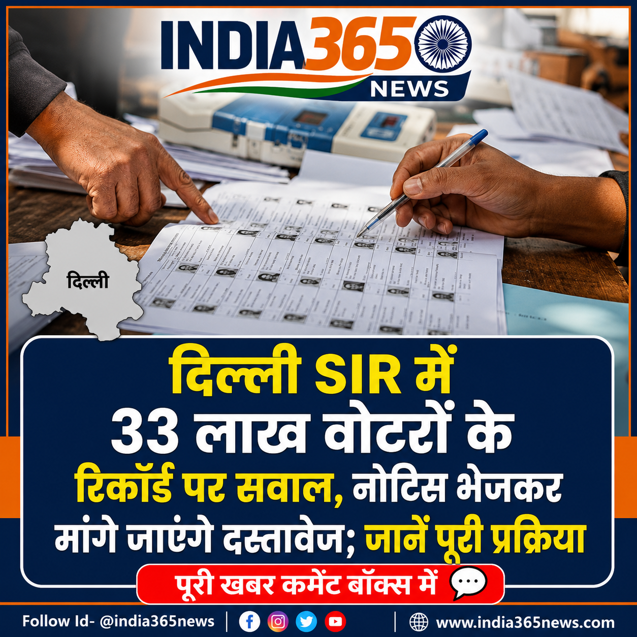 दिल्ली SIR में 33 लाख वोटरों के रिकॉर्ड पर सवाल, नोटिस भेजकर मांगे जाएंगे दस्तावेज; जानें पूरी प्रक्रिया
