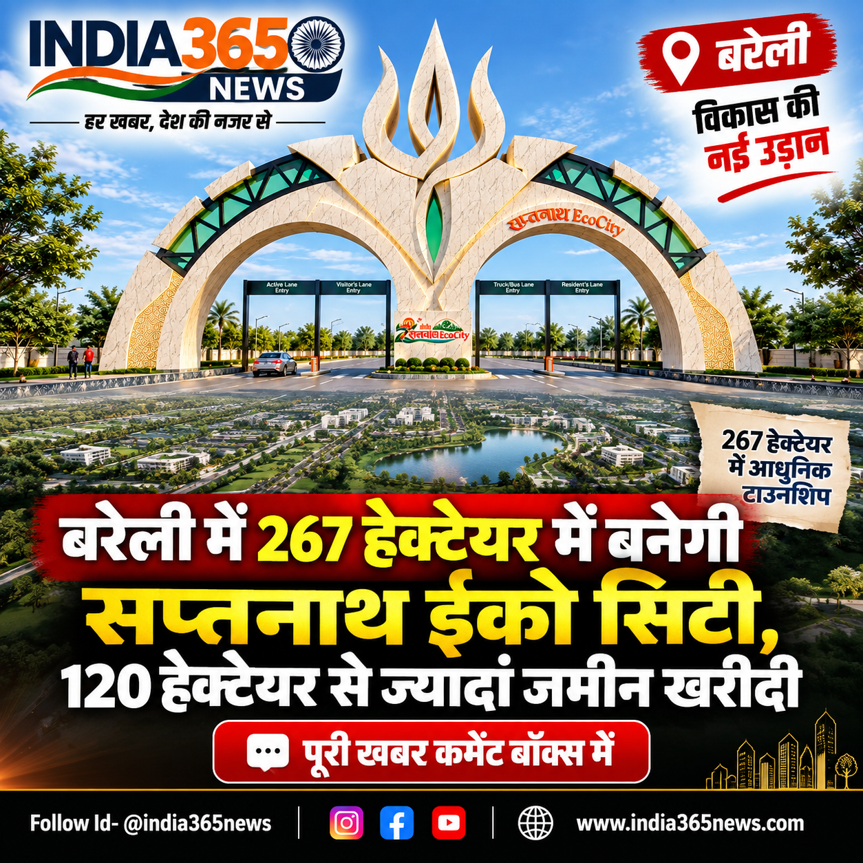 बरेली में 267 हेक्टेयर में बनेगी सप्तनाथ ईको सिटी, 120 हेक्टेयर से ज्यादा जमीन खरीदी