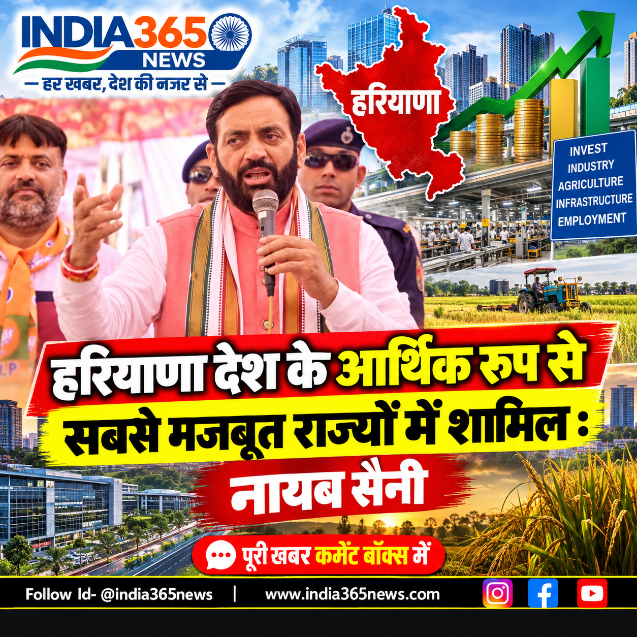 हरियाणा देश के आर्थिक रूप से सबसे मजबूत राज्यों में शामिल : नायब सैनी