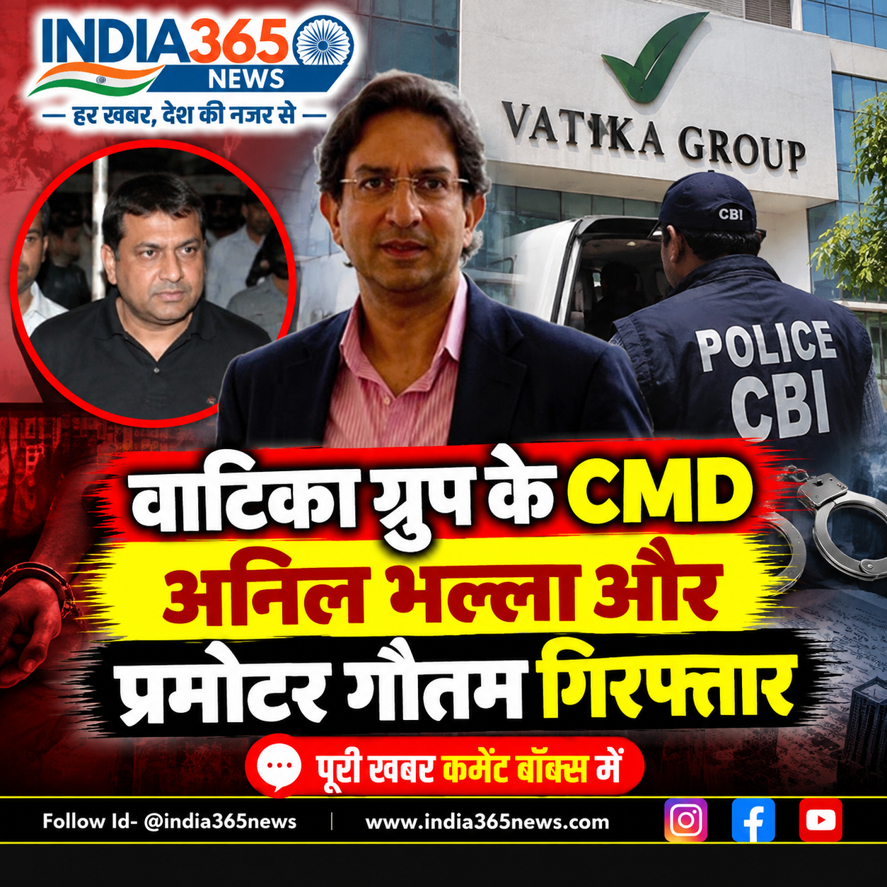 वाटिका ग्रुप के CMD अनिल भल्ला और प्रमोटर गौतम गिरफ्तार